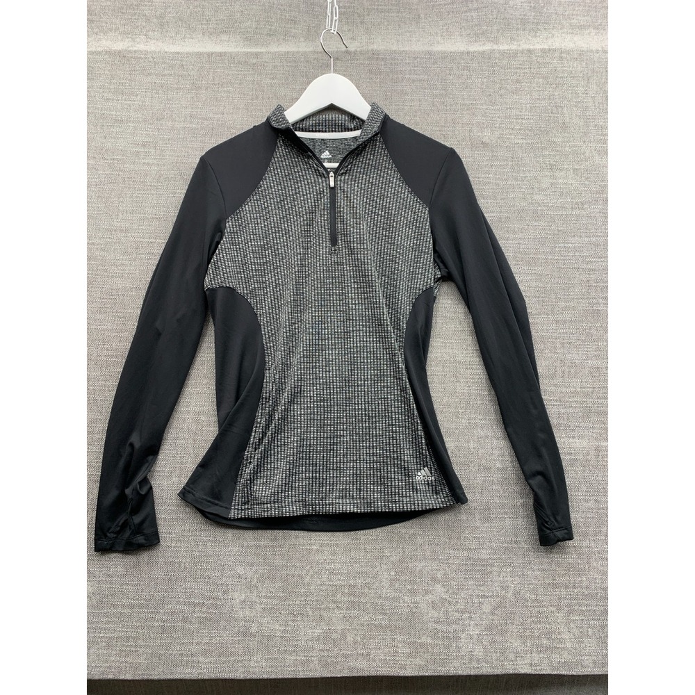 Adidas Golf Top Womens Small Gray Black Mock Neck Quarter Zip Logo Performance